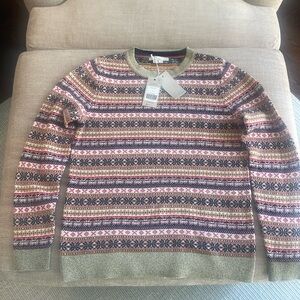 Boden Louise Fair Isle Metallic Patterned Crew Neck Sweater Medium